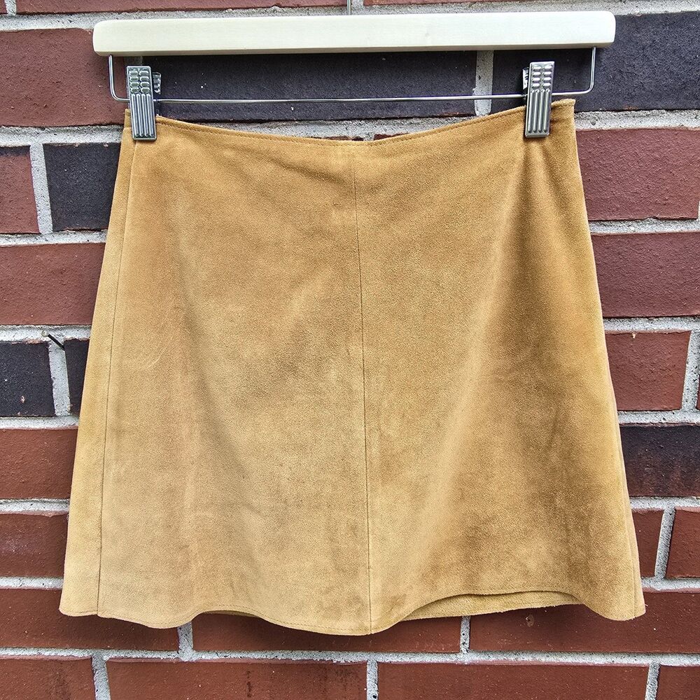 Vintage Zara Woman Suede Mini Skirt Sz 26 Viscose/polyester Made In Spain Lined